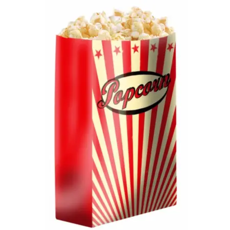 popcorntüte gefüllt mit popcorn. farbe rot beige im nostalgie stil